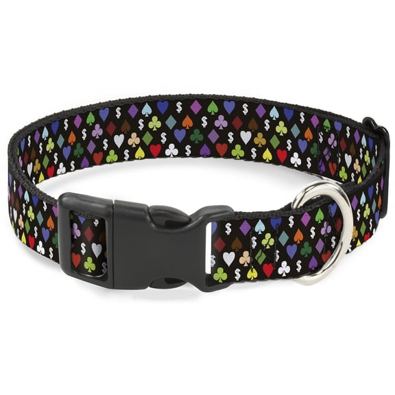 Buckle-Down Pet Collar, Dog Collar Plastic Buckle, Suits Dollar Signs Black Multi Color, 9.5 to 14.5 Inches 0.5 Inch Wide