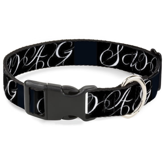 Buckle-Down Pet Collar, Dog Collar Plastic Buckle, Swag Script Black White, 7 to 8.5 Inches 0.5 Inch Wide