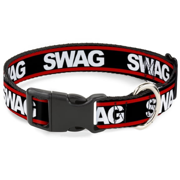 Buckle-Down Pet Collar, Dog Collar Plastic Buckle, Swagg Black White Red Stripe, 7 to 8.5 Inches 0.5 Inch Wide