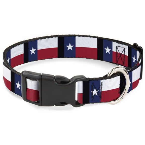 Buckle-Down Pet Collar, Dog Collar Plastic Buckle, Texas Flag Black, 9.5 to 14.5 Inches 0.5 Inch Wide