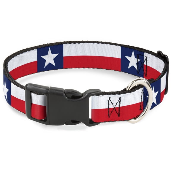 Buckle-Down Pet Collar, Dog Collar Plastic Buckle, Texas Flag Continuous Repeat, 9.5 to 14.5 Inches 0.5 Inch Wide