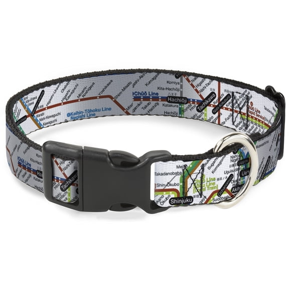 Buckle-Down Pet Collar, Dog Collar Plastic Buckle, Tokyo Subway, 15 to 24 Inches 1.0 Inch Wide