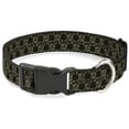 thumbnail image 1 of Buckle-Down Pet Collar, Dog Collar Plastic Buckle, Top Skulls Black Camo Olive, 16 to 23 Inches 1.5 Inch Wide, 1 of 8