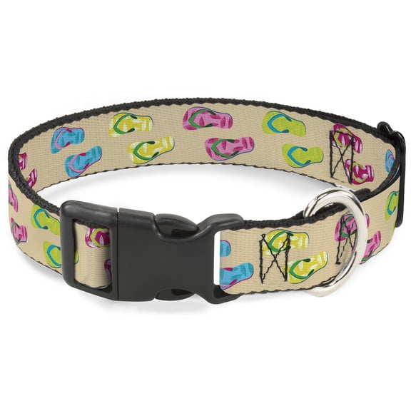 Buckle-Down Pet Collar, Dog Collar Plastic Buckle, Tropical Flip Flops Tan Multi Color, 9.5 to 14.5 Inches 0.5 Inch Wide