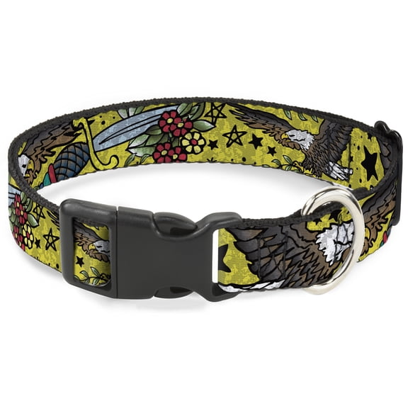 Buckle-Down Pet Collar, Dog Collar Plastic Buckle, Truth And Justice Close Up Yellow, 11 to 16.5 Inches 1.0 Inch Wide