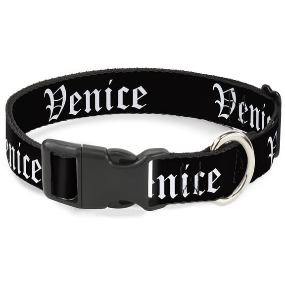 Buckle-Down Pet Collar, Dog Collar Plastic Buckle, Venice Old English Black White, 15 to 24 Inches 1.0 Inch Wide