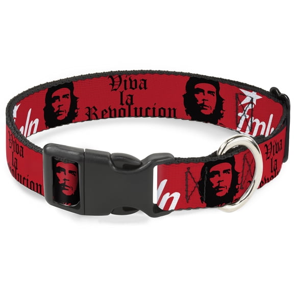 Buckle-Down Pet Collar, Dog Collar Plastic Buckle, Viva La Revolucion Che FMLN Red, 15 to 24 Inches 1.0 Inch Wide