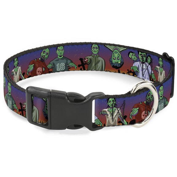 Buckle-Down Pet Collar, Dog Collar Plastic Buckle, Walking Zombies, 15 to 24 Inches 1.0 Inch Wide