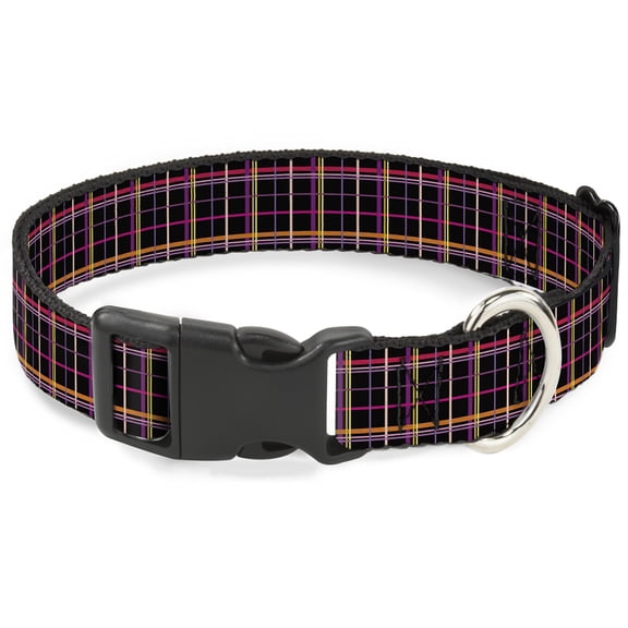Buckle-Down Pet Collar, Dog Collar Plastic Buckle, Wire Grid Black Orange Purple, 15 to 24 Inches 1.0 Inch Wide