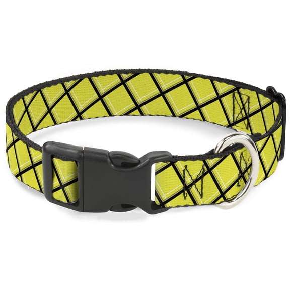 Buckle-Down Pet Collar, Dog Collar Plastic Buckle, Wire Grid Yellow Black Gray, 16 to 23 Inches 1.5 Inch Wide