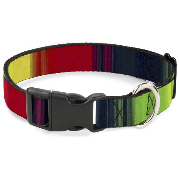Buckle-Down Pet Collar, Dog Collar Plastic Buckle, Zarape Vertical Rasta, 15 to 24 Inches 1.0 Inch Wide