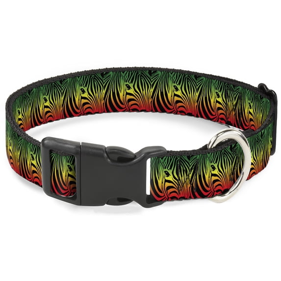 Buckle-Down Pet Collar, Dog Collar Plastic Buckle, Zebra Head Rasta, 8.5 to 12 Inches 0.5 Inch Wide