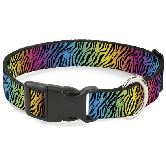 Buckle-Down Pet Collar, Dog Collar Plastic Buckle, Zebra Rainbow Ombre, 8.5 to 12 Inches 0.5 Inch Wide