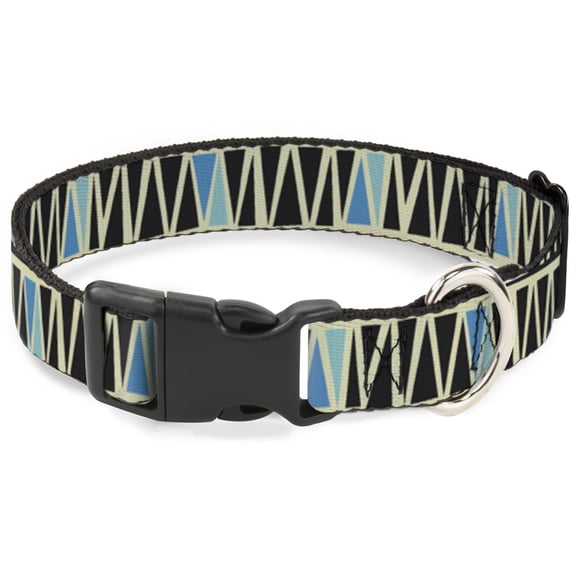 Buckle-Down Pet Collar, Dog Collar Plastic Buckle, Zig Zag Doodle Cream Black Blues, 9.5 to 13 Inches 1.0 Inch Wide