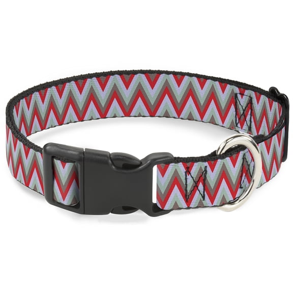 Buckle-Down Pet Collar, Dog Collar Plastic Buckle, Zig Zag White Tan Gray Red, 15 to 24 Inches 1.0 Inch Wide