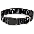 thumbnail image 1 of Buckle-Down Pet Collar, Dog Collar Plastic Buckle, Zodiac Aries Symbol Black White, 11 to 16.5 Inches 1.0 Inch Wide, 1 of 8