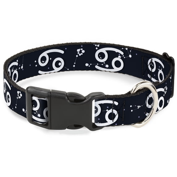 Buckle-Down Pet Collar, Dog Collar Plastic Buckle, Zodiac Cancer Symbol Constellations Black White, 15 to 24 Inches 1.0 Inch Wide