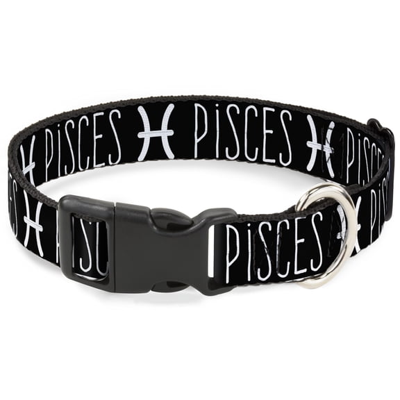 Buckle-Down Pet Collar, Dog Collar Plastic Buckle, Zodiac Pisces Symbol Black White, 7 to 8.5 Inches 0.5 Inch Wide