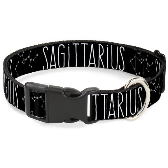 Buckle-Down Pet Collar, Dog Collar Plastic Buckle, Zodiac Sagittarius Constellation Black White, 9.5 to 13 Inches 1.0 Inch Wide