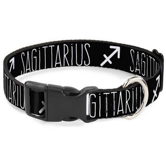 Buckle-Down Pet Collar, Dog Collar Plastic Buckle, Zodiac Sagittarius Symbol Black White, 9.5 to 13 Inches 1.0 Inch Wide