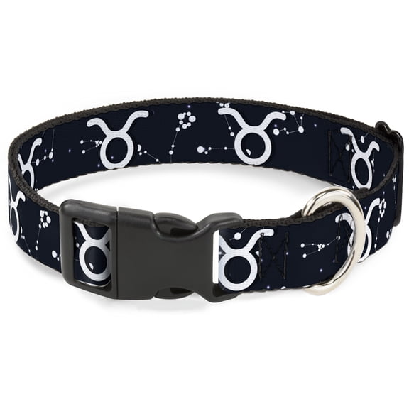 Buckle-Down Pet Collar, Dog Collar Plastic Buckle, Zodiac Taurus Symbol Constellations Black White, 9.5 to 14.5 Inches 0.5 Inch Wide