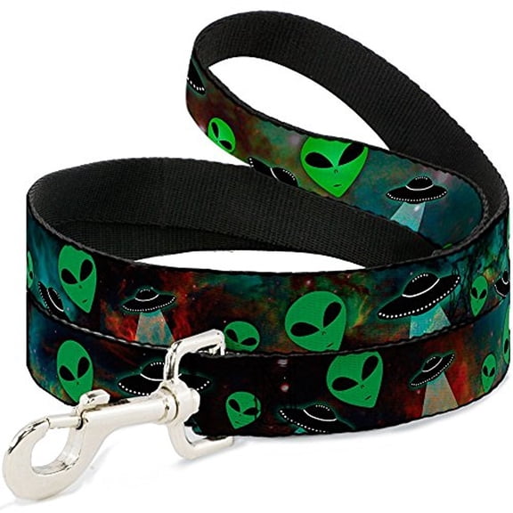 Buckle-Down Pet Leash, Dog Leash, Aliens Ufos Galaxy Green Black White, 4 Feet Long 1.0 Inch Wide