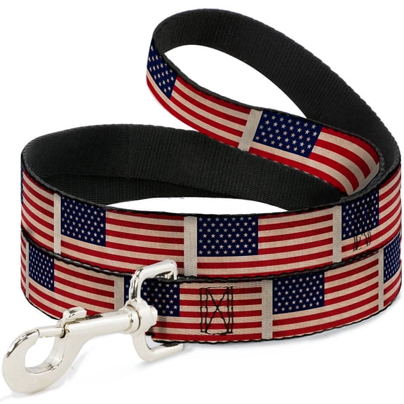 Buckle-Down Pet Leash, Dog Leash, American Flag Weathered Color Repeat, 6 Feet Long 1.0 Inch Wide
