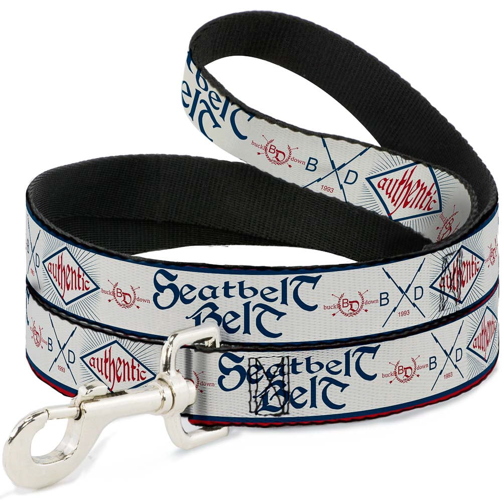 Buckle-Down Pet Leash, Dog Leash, Buckle Down Authentic Seatbelt Belt White Blue Red, 6 Feet Long 1.0 Inch Wide