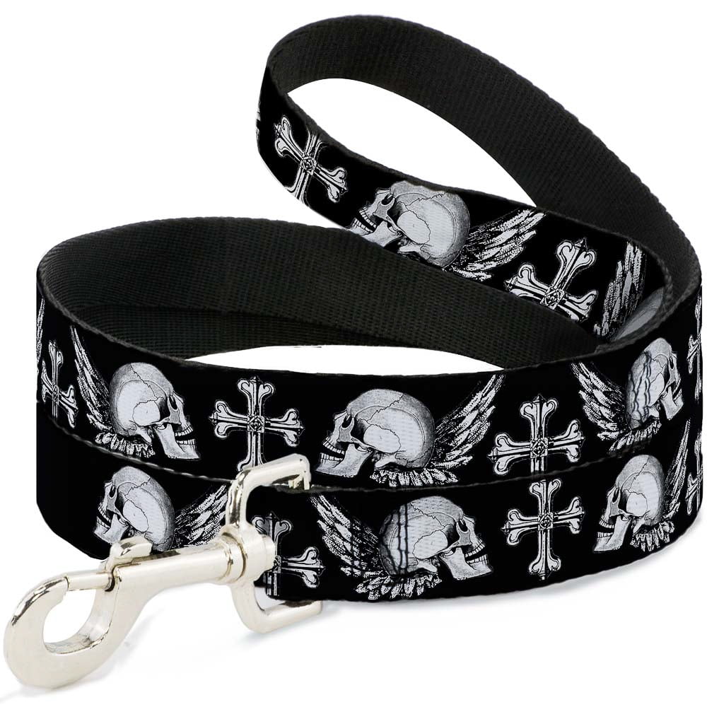 Buckle-Down Pet Leash, Dog Leash, Buckle Down Skulls Wings Black White, 6 Feet Long 1.0 Inch Wide