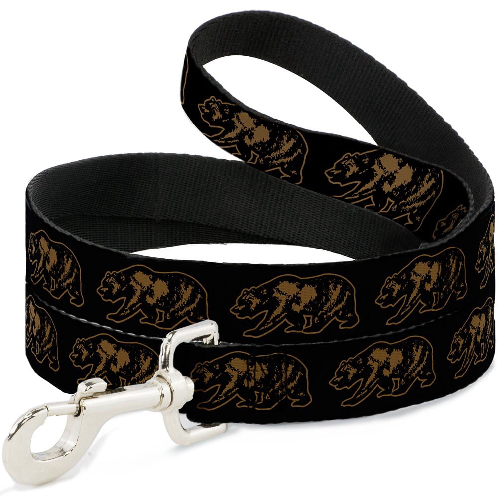 Buckle-Down Pet Leash, Dog Leash, California Grizzly Bear Outline Black Brown, 6 Feet Long 1.0 Inch Wide