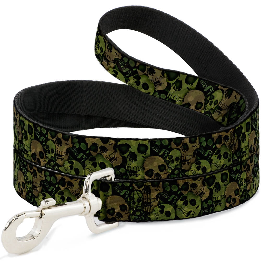 Buckle-Down Pet Leash, Dog Leash, Camo Olive Black Skull Yard, 6 Feet Long 1.0 Inch Wide