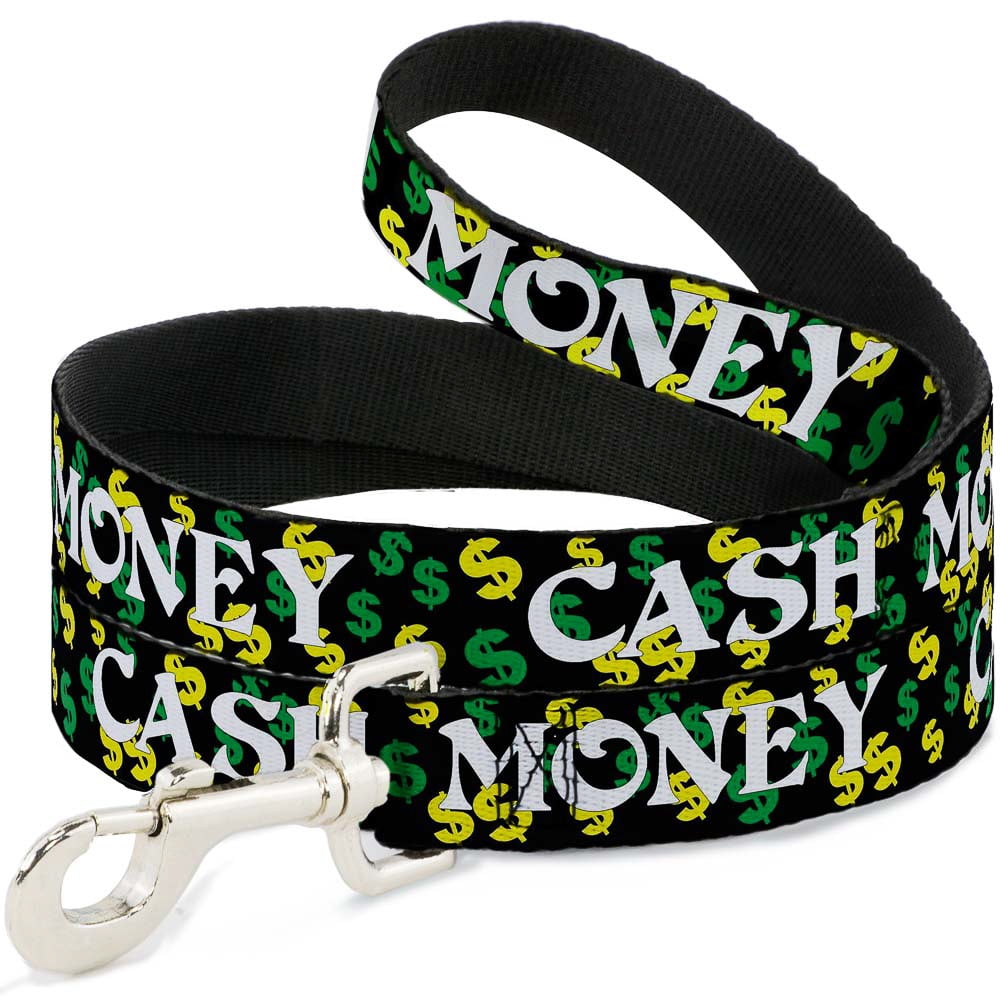Buckle-Down Pet Leash, Dog Leash, Cash Money Dollar Black White Yellow Green, 6 Feet Long 1.0 Inch Wide
