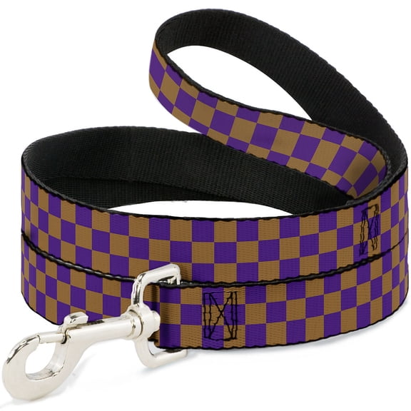 Buckle-Down Pet Leash, Dog Leash, Checker Purple Gold, 4 Feet Long 1.0 Inch Wide
