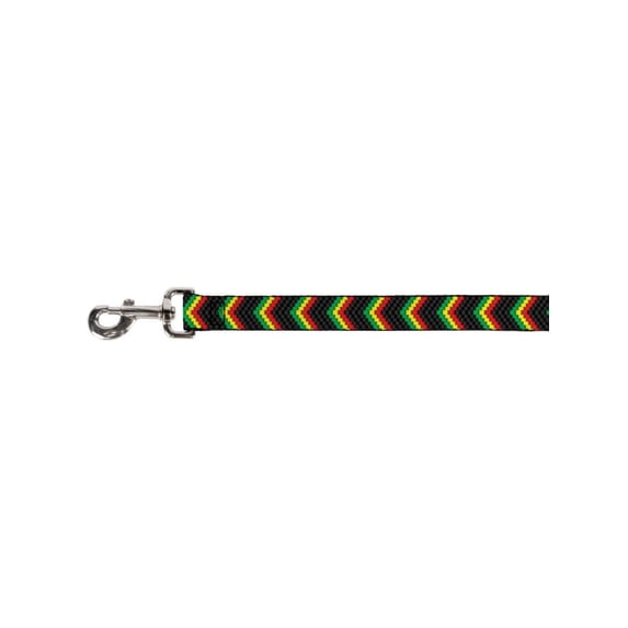 Buckle-Down Pet Leash, Dog Leash, Chevron Weave Black Rasta, 4 Feet Long 1.0 Inch Wide