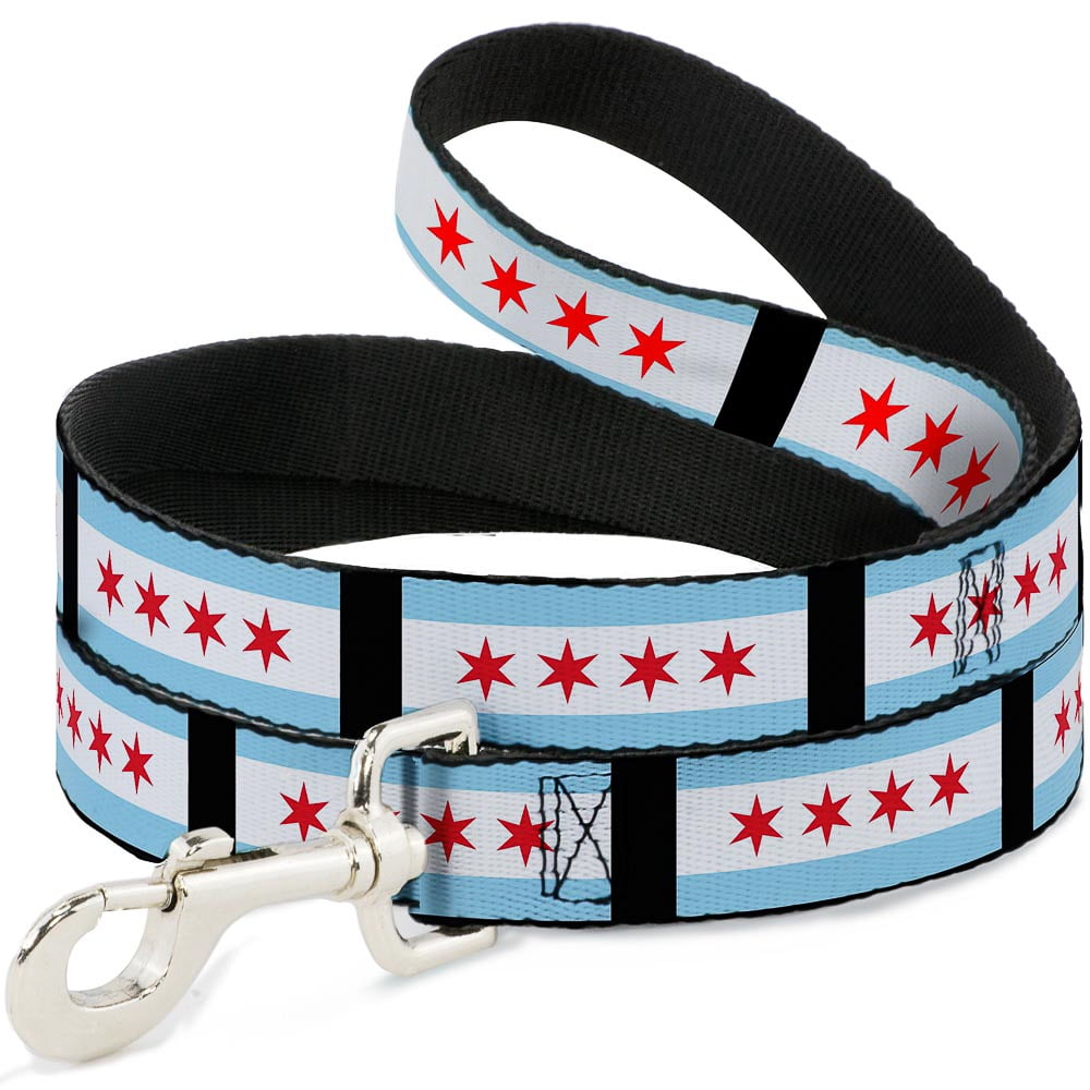Buckle-Down Pet Leash, Dog Leash, Chicago Flags Black, 6 Feet Long 1.0 Inch Wide