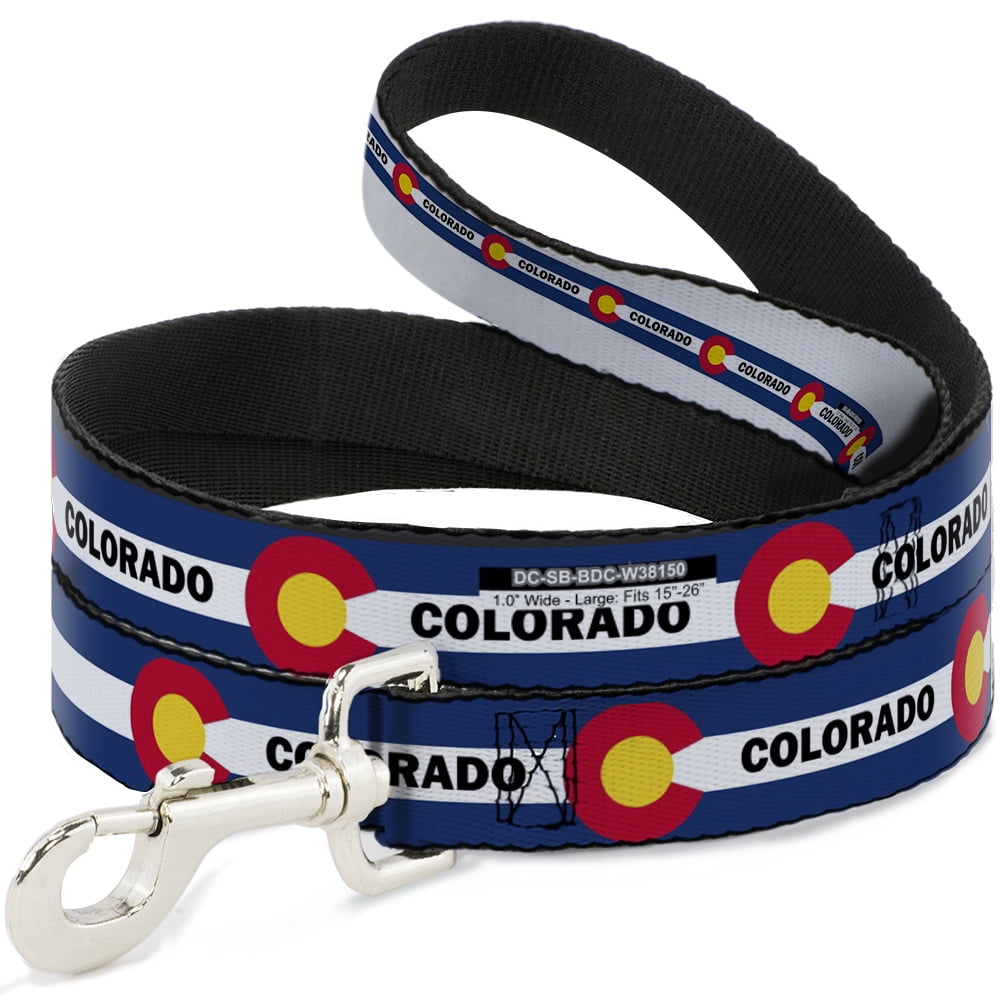 Buckle-Down Pet Leash, Dog Leash, Colorado Text Flag Blue White Red Yellow, 6 Feet Long 1.0 Inch Wide