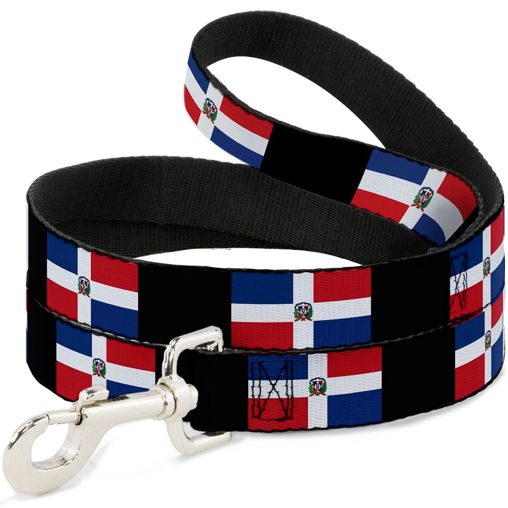 Buckle-Down Pet Leash, Dog Leash, Dominican Republic Flags Black Blocks, 6 Feet Long 1.0 Inch Wide
