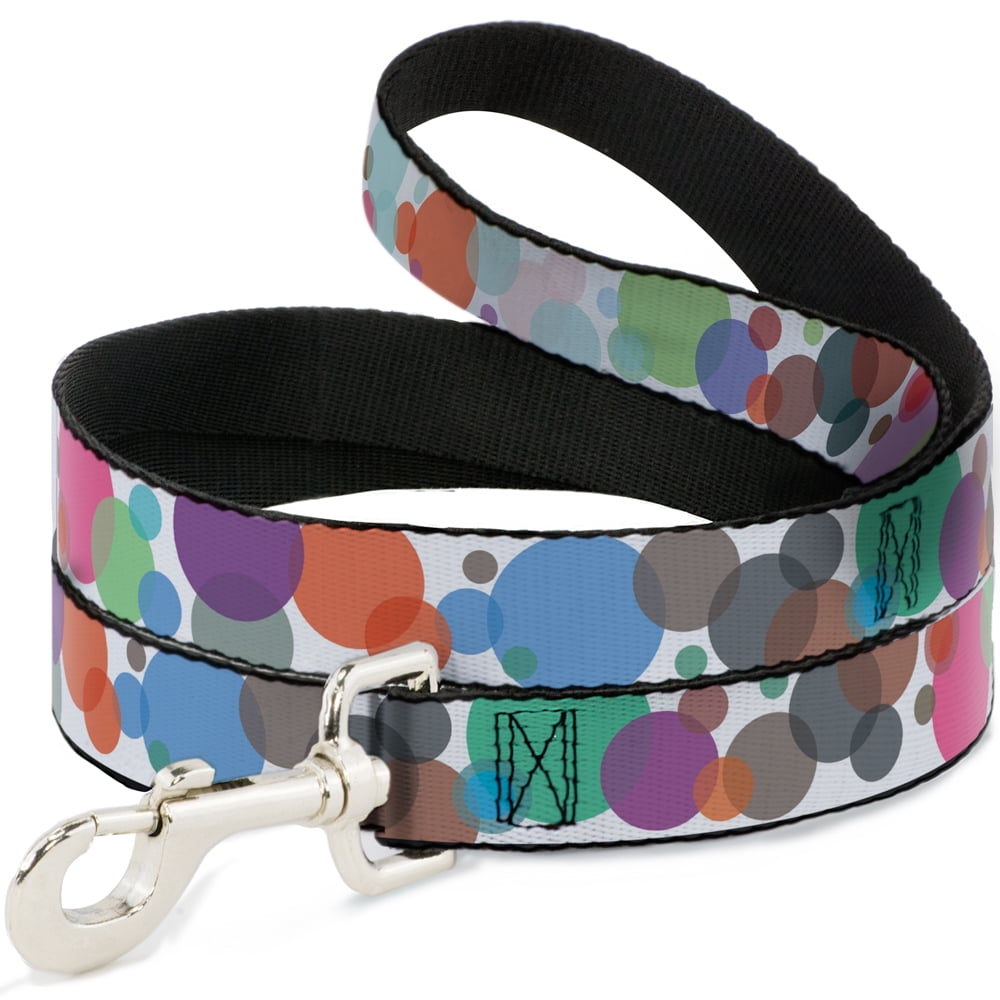 Buckle-Down Pet Leash, Dog Leash, Dots White Transparent Multi Color, 6 Feet Long 1.0 Inch Wide