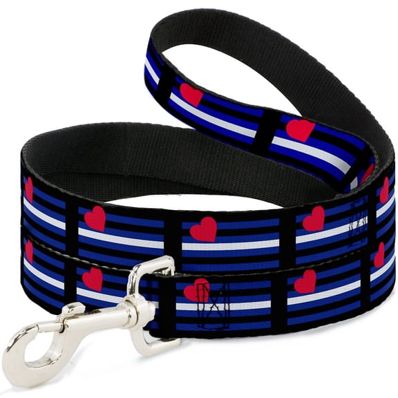 Buckle-Down Pet Leash, Dog Leash, Flag Leather Black Blue Red White, 4 Feet Long 1.0 Inch Wide