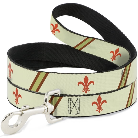Buckle-Down Pet Leash, Dog Leash, Fleur De Lis Stripes Tan Orange Brown Green, 4 Feet Long 1.0 Inch Wide