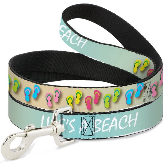 Buckle-Down Pet Leash, Dog Leash, Flip Flops Lifes A Beach Tan Aqua White, 4 Feet Long 1.0 Inch Wide