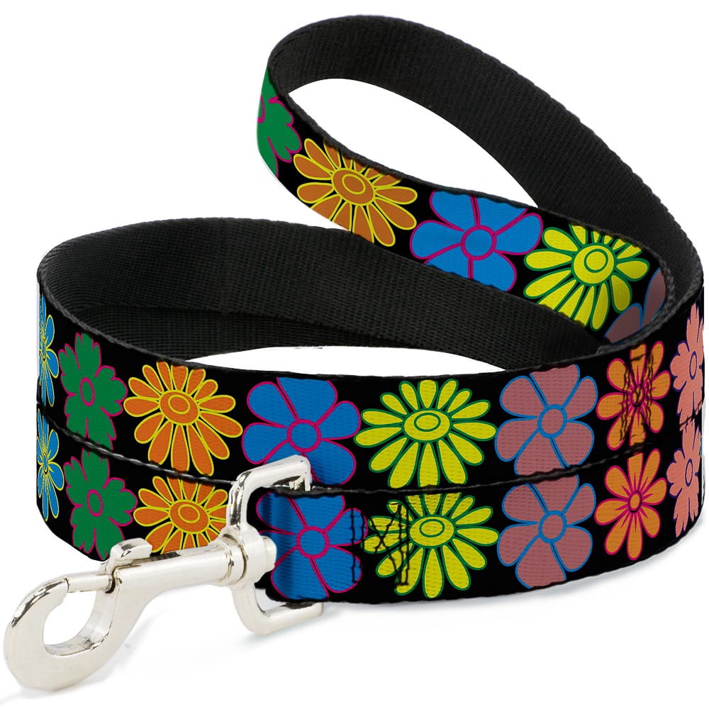 Buckle-Down Pet Leash, Dog Leash, Flowers Black Multi Color, 6 Feet Long 1.0 Inch Wide