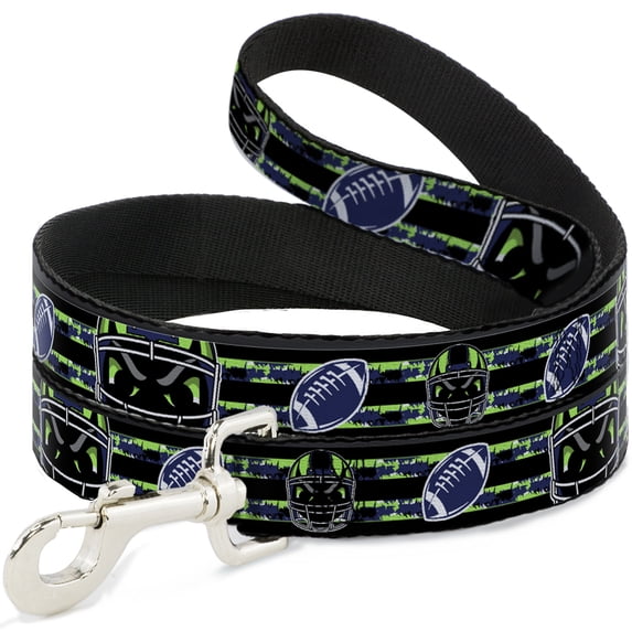 Buckle-Down Pet Leash, Dog Leash, Football Helmet Stripe Black Neon Green Blue, 4 Feet Long 1.0 Inch Wide