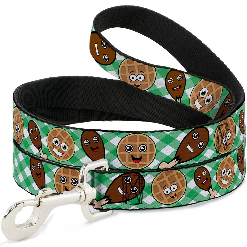 Buckle-Down Pet Leash, Dog Leash, Fried Chicken Waffles Plaid White Green, 6 Feet Long 1.0 Inch Wide
