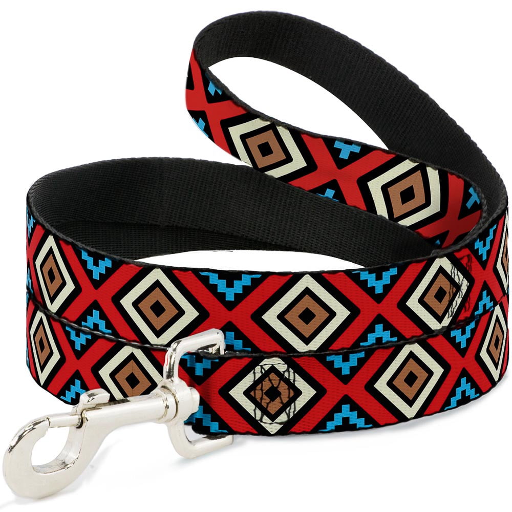 Buckle-Down Pet Leash, Dog Leash, Geometric Black Red Tan Brown Baby Blue, 6 Feet Long 1.0 Inch Wide