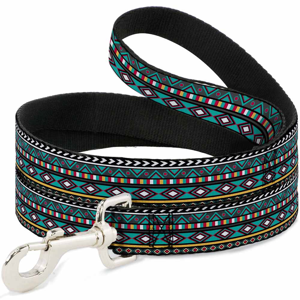 Buckle-Down Pet Leash, Dog Leash, Geometric Gray Teal White Pink Yellow, 6 Feet Long 1.0 Inch Wide