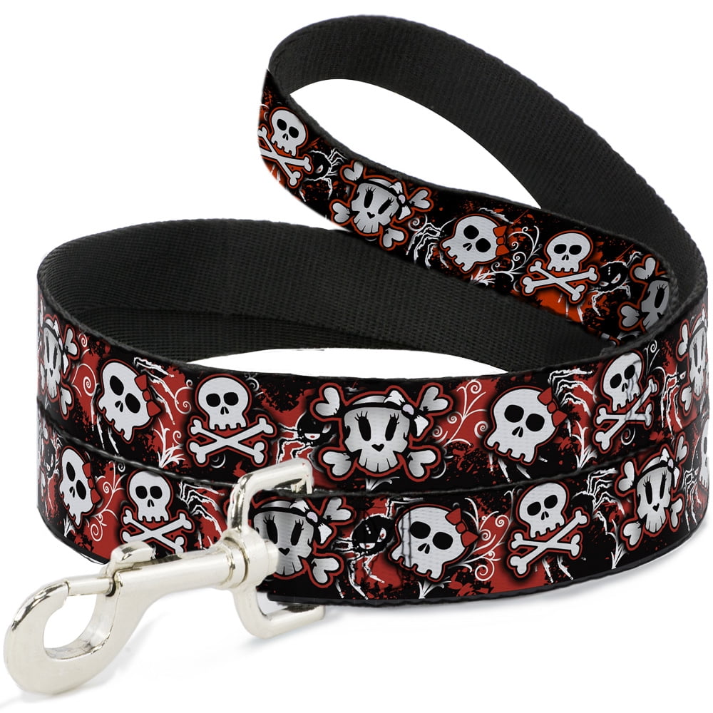 Buckle-Down Pet Leash, Dog Leash, Girlie Skull Black Red, 6 Feet Long 1.0 Inch Wide
