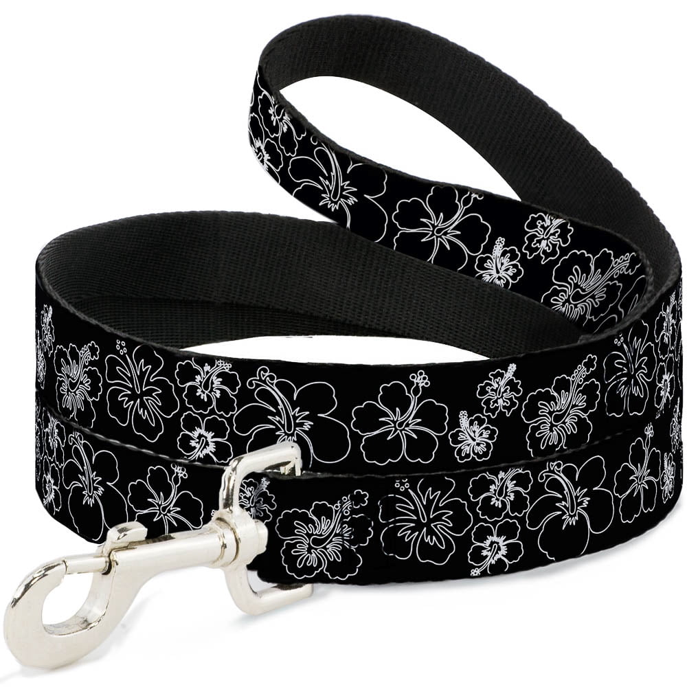 Buckle-Down Pet Leash, Dog Leash, Hibiscus Outline Black White, 6 Feet Long 1.0 Inch Wide