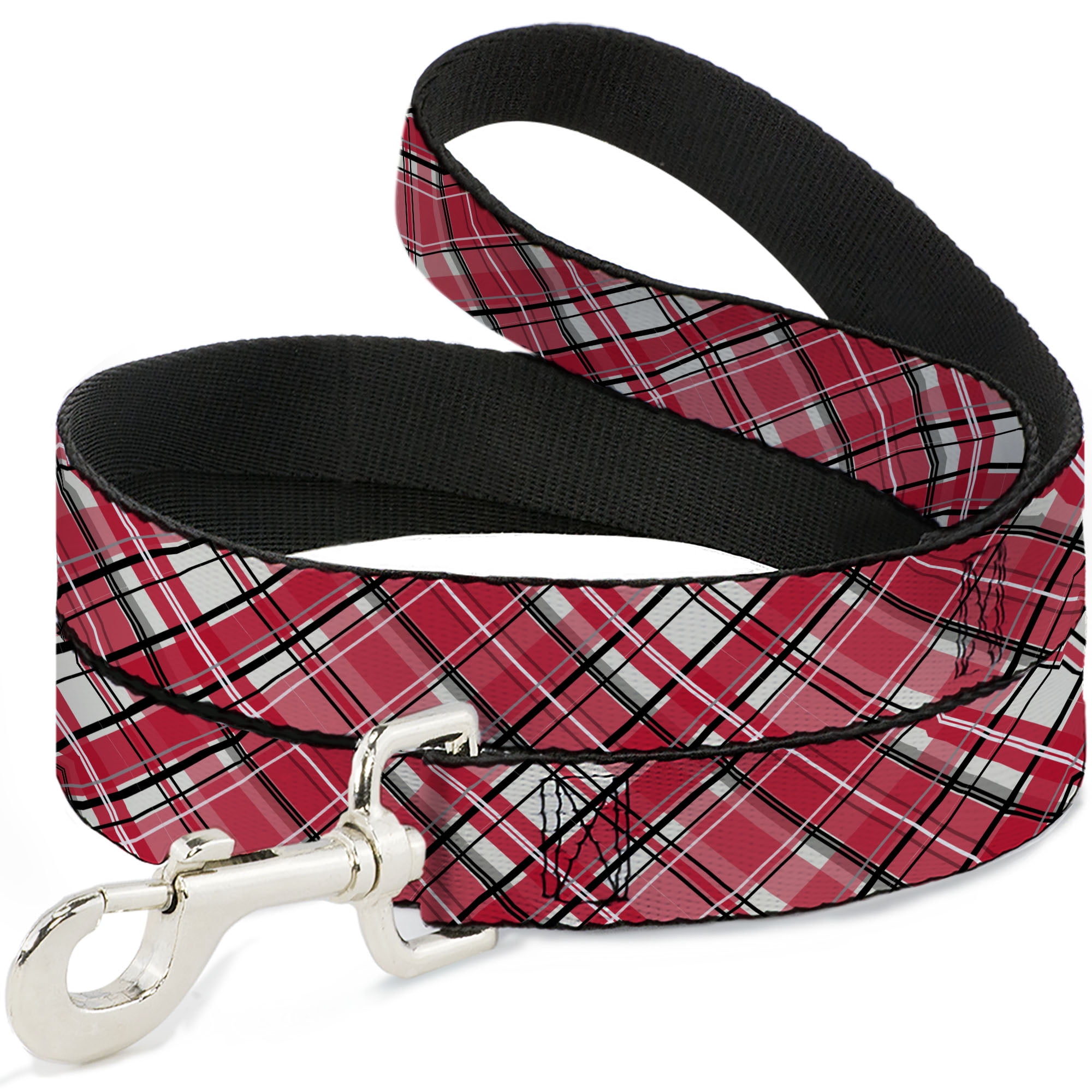 Buckle-Down Pet Leash, Dog Leash, Holiday Christmas Plaid Diagonal White Red Black, 6 Feet Long 1.0 Inch Wide