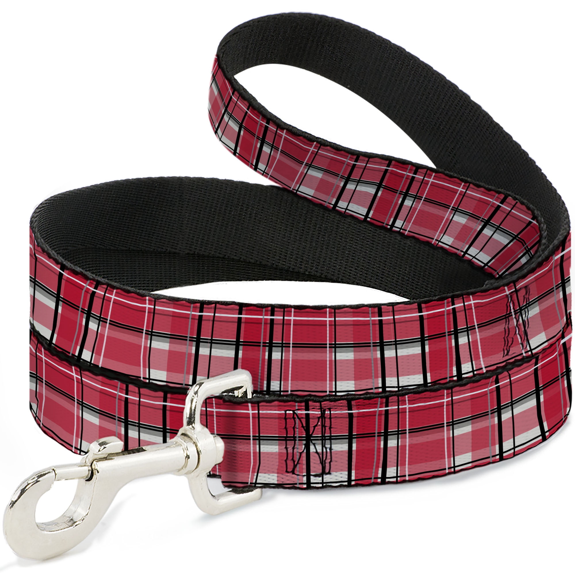 Buckle-Down Pet Leash, Dog Leash, Holiday Christmas Plaid Red White Black, 6 Feet Long 1.0 Inch Wide